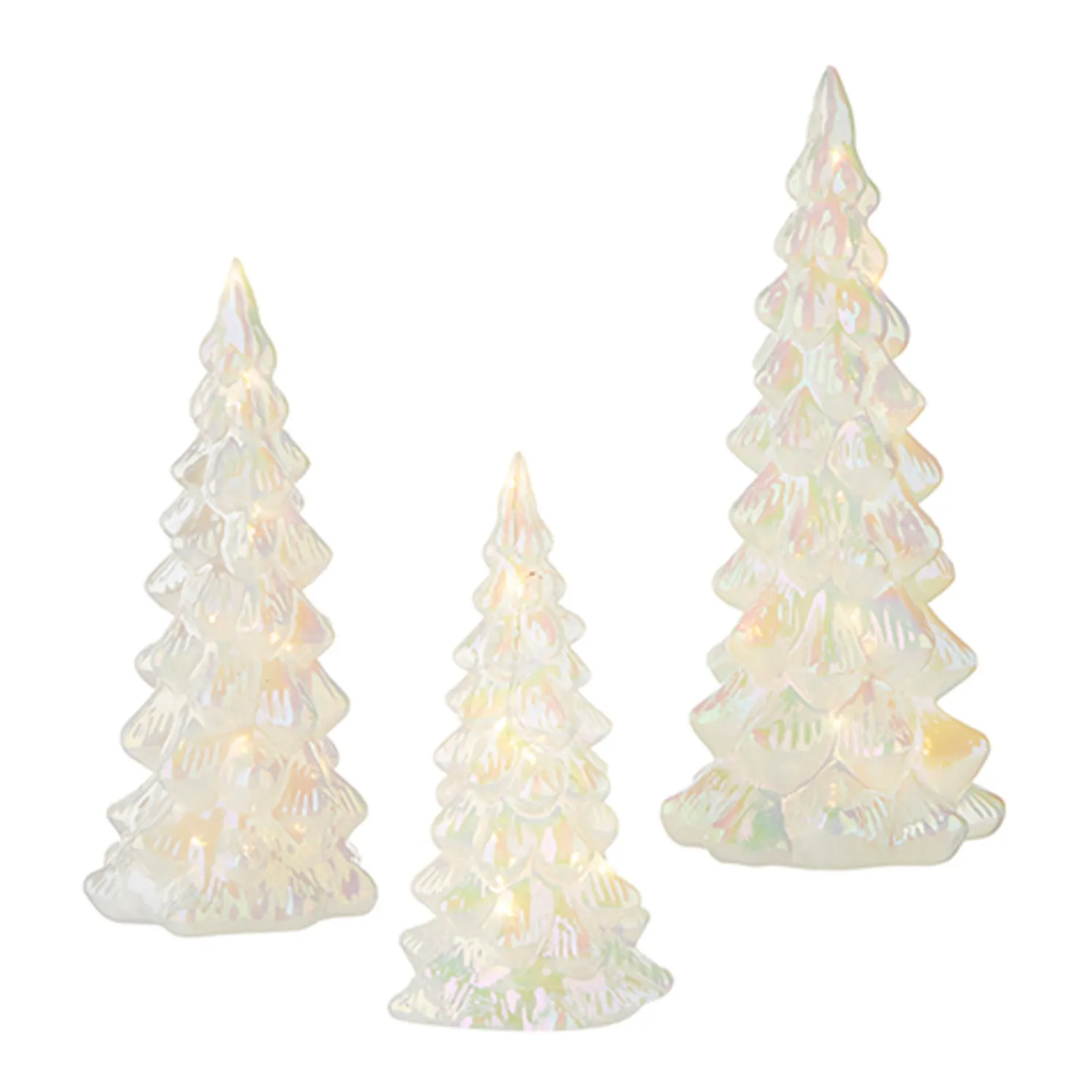 Raz Set of 3 White Iridescent Lighted Tree Glass Christmas Decoration 4222934