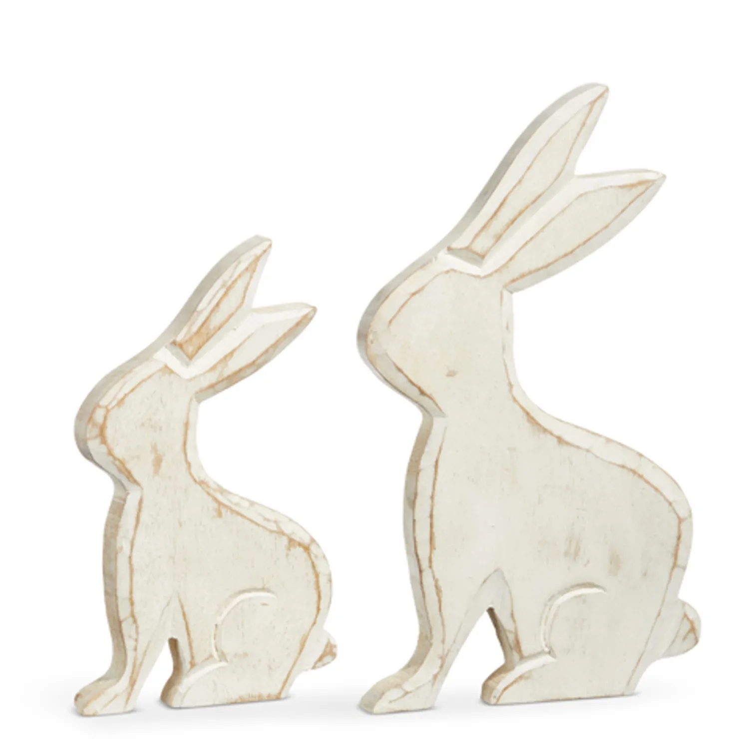 Raz Set of 2 Whitewash Wood Bunny Easter Figures 4424032