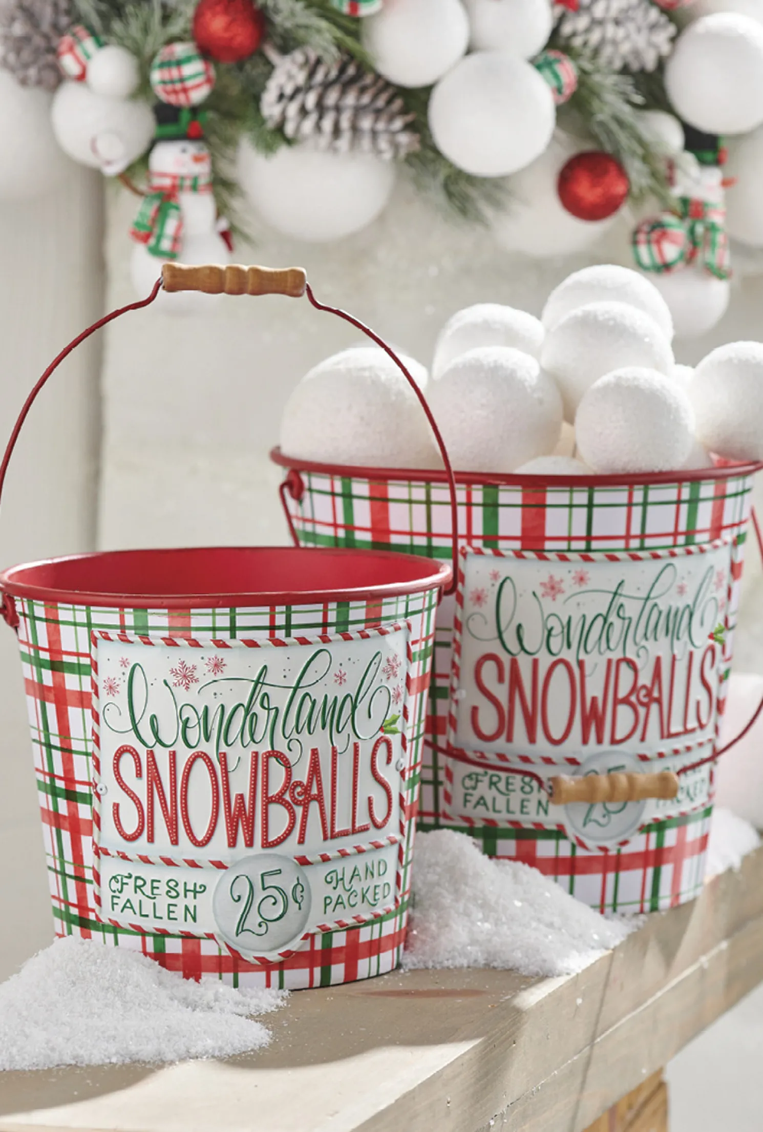 Raz Set of 2 Wonderland Snowballs Bucket Christmas Decoration 4212309