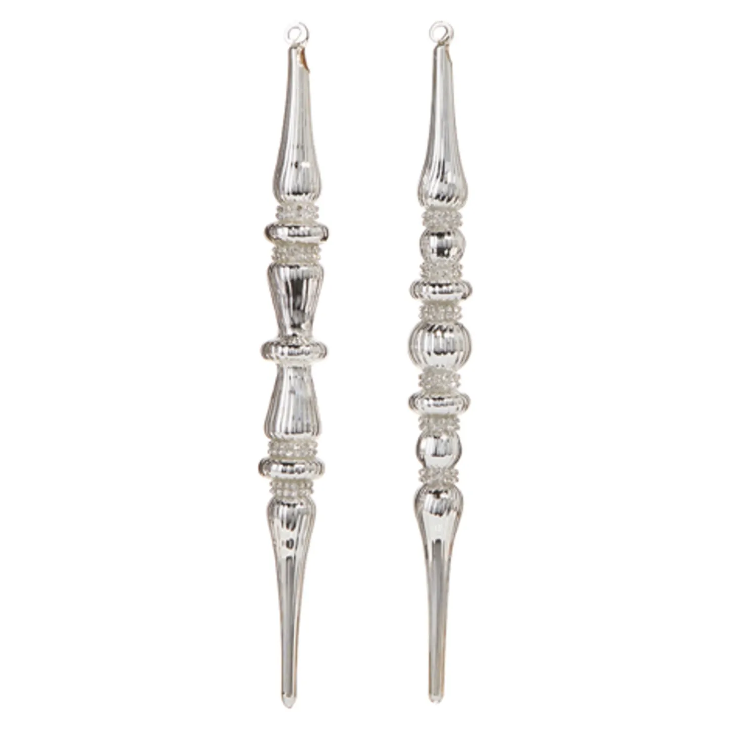 Raz 12"Silver Jeweled Finial Glass Christmas Ornament Set of 2 4324599