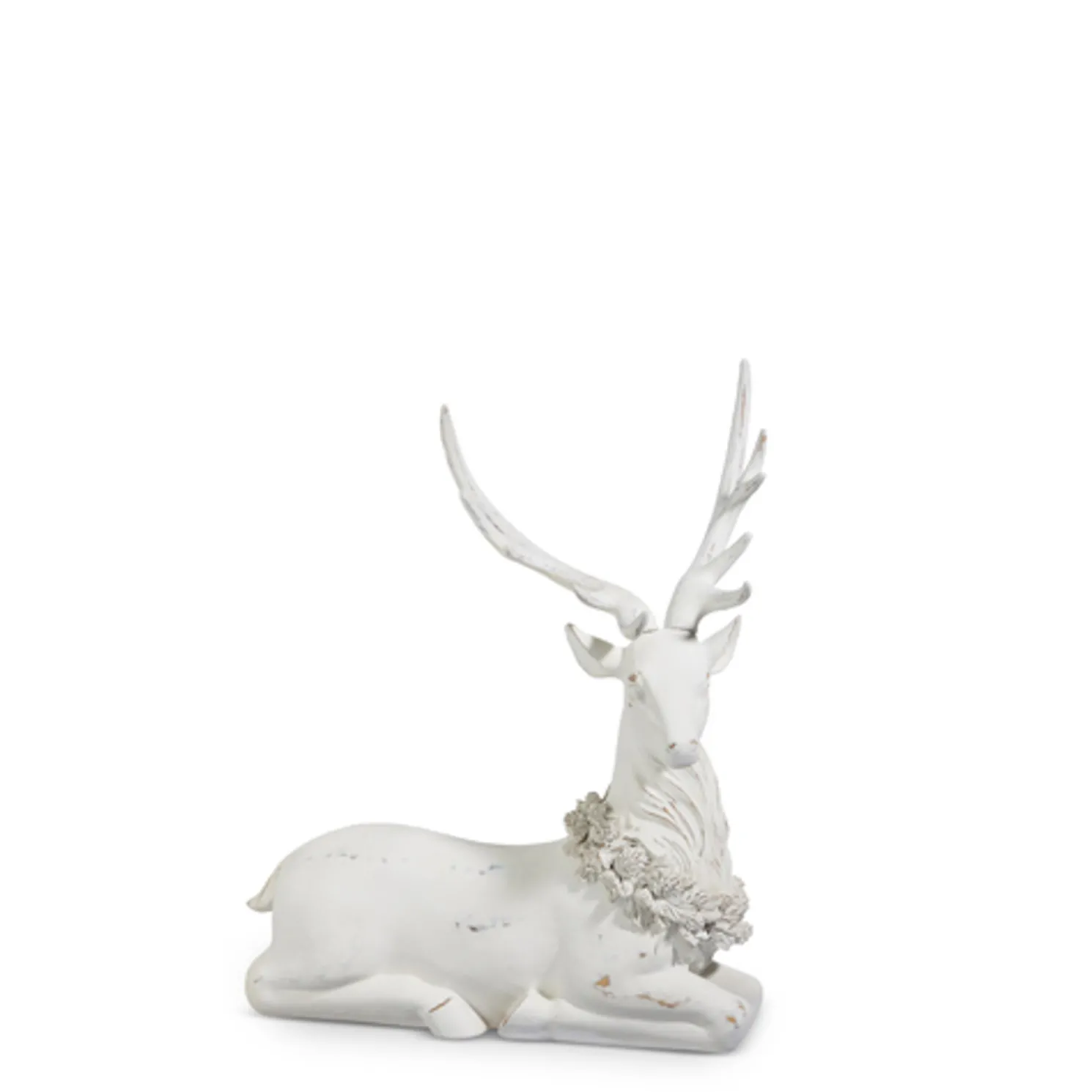 Raz Standing or Laying Large White Deer with Holly Wreath Christmas Decoration