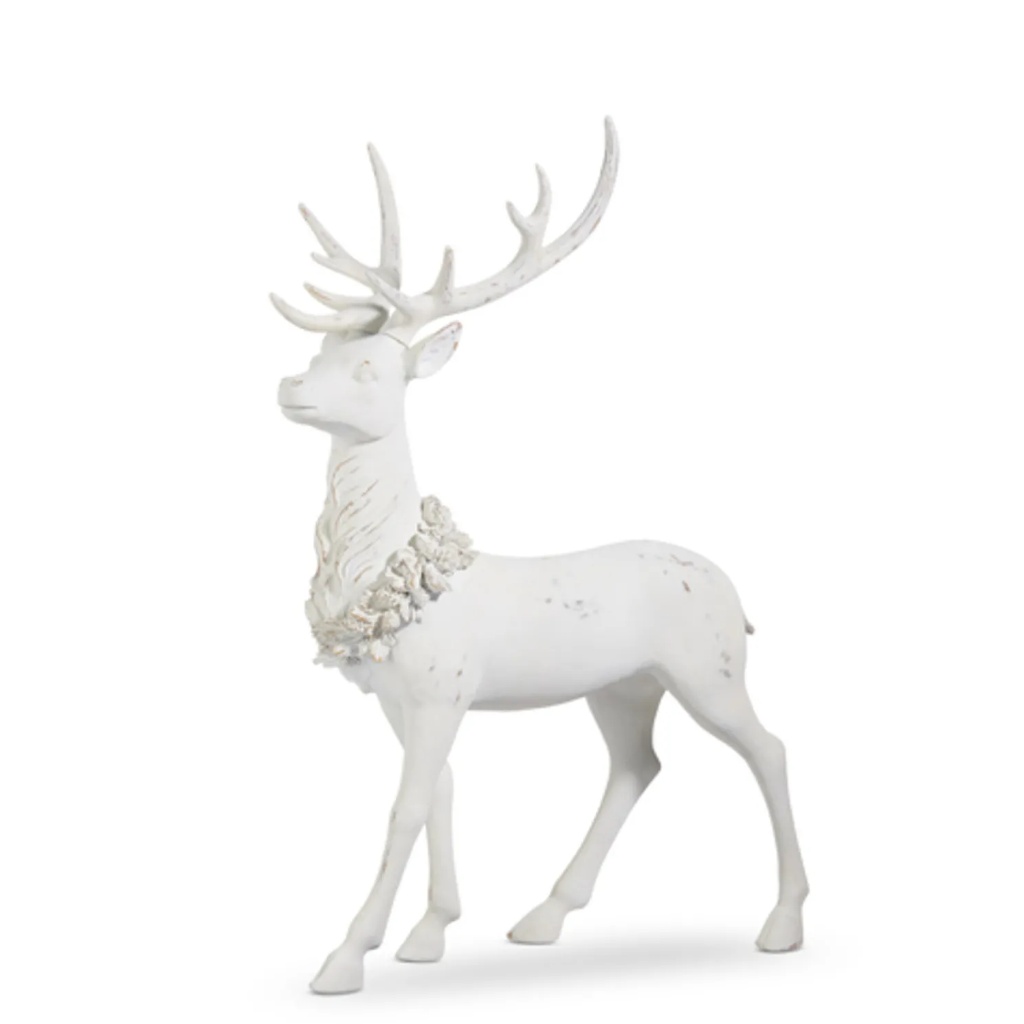 Raz Standing or Laying Large White Deer with Holly Wreath Christmas Decoration