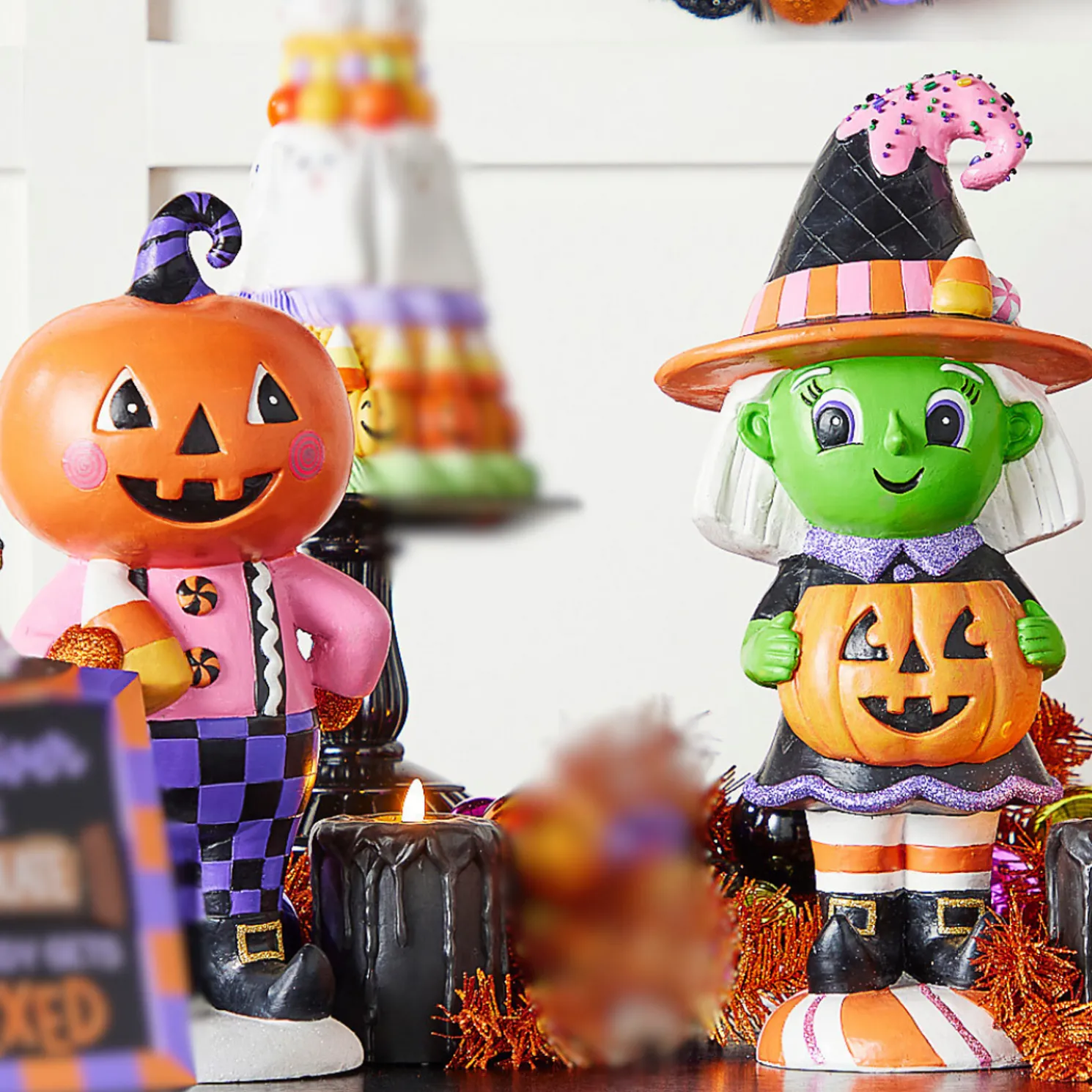 Raz Trick or Treater Witch or Pumpkin Man Large Halloween Figure Decoration