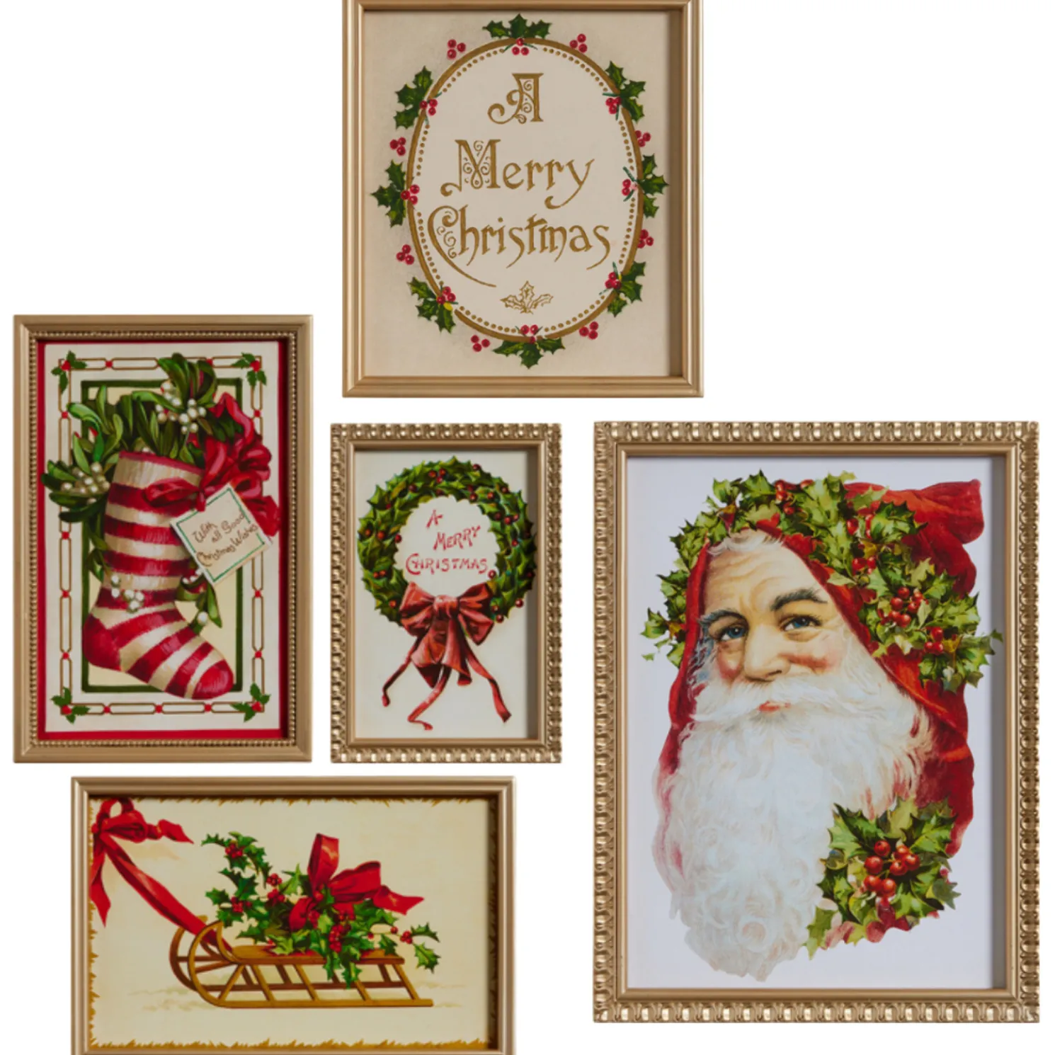 Raz Vintage Santa and Christmas Framed Prints Wall Decoration