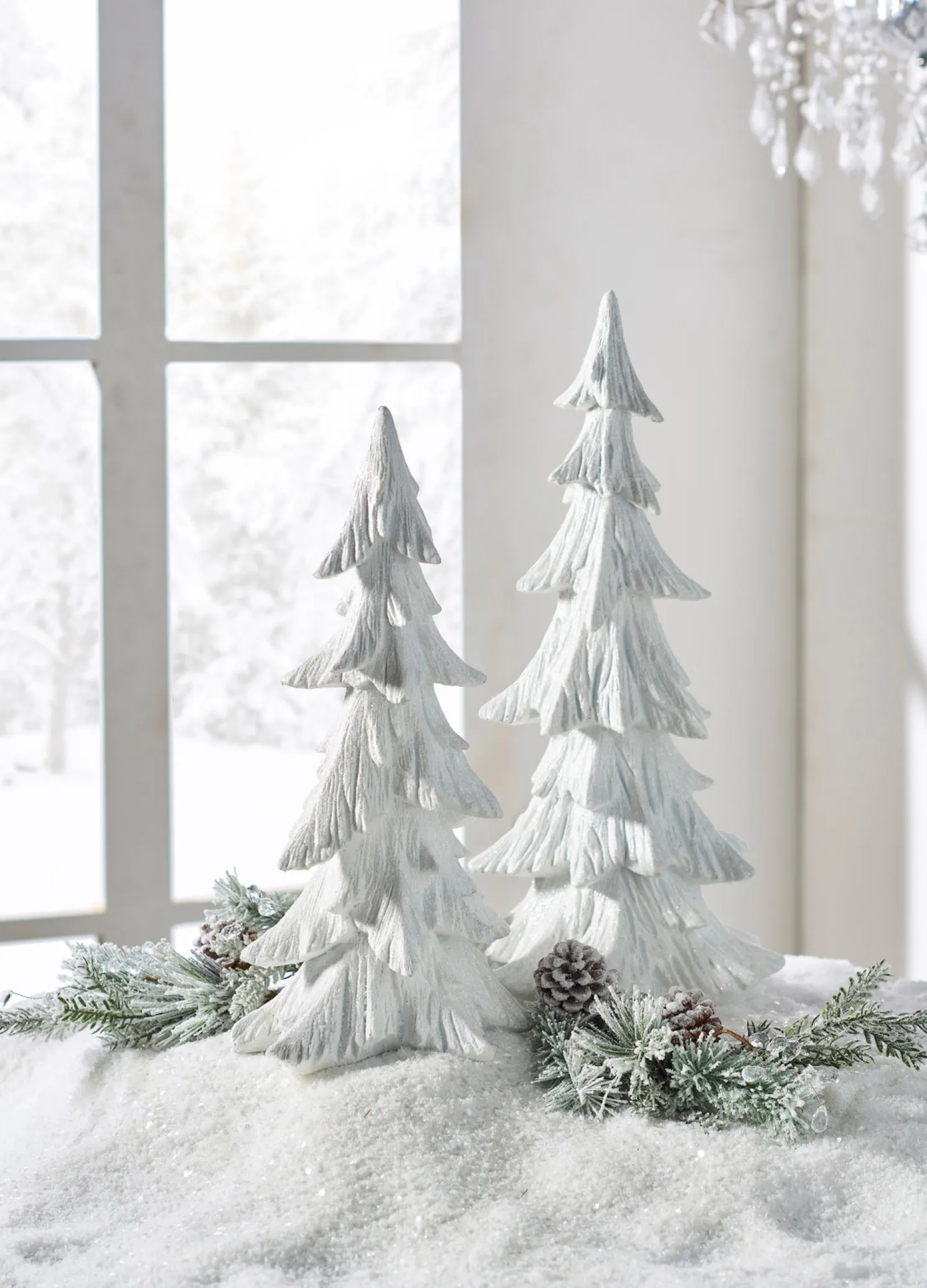 Raz White Carved Christmas Tree Decoration Set of 2 4401619