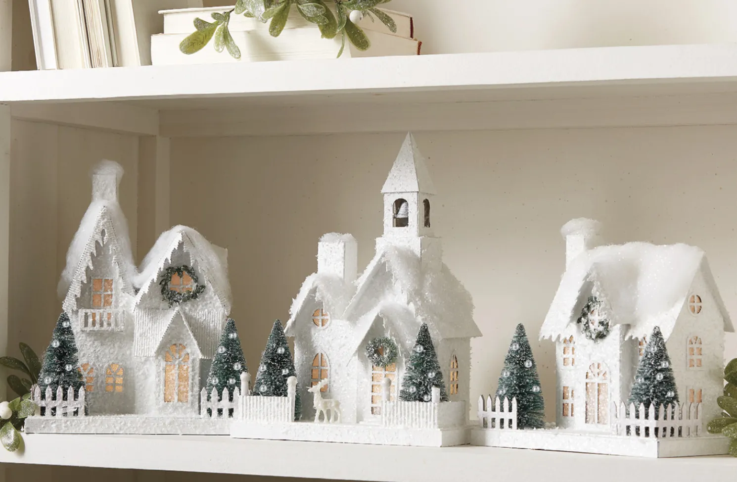 Raz White Flocked LED Lighted Battery Operated Christmas House