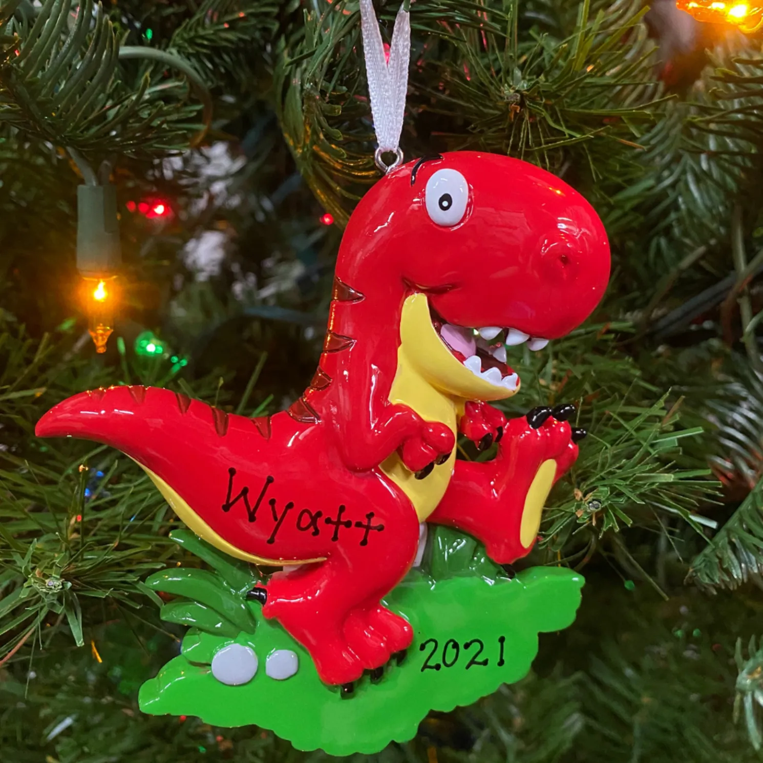 Red T-Rex Dinosaur Personalized Christmas Ornament OR816-A