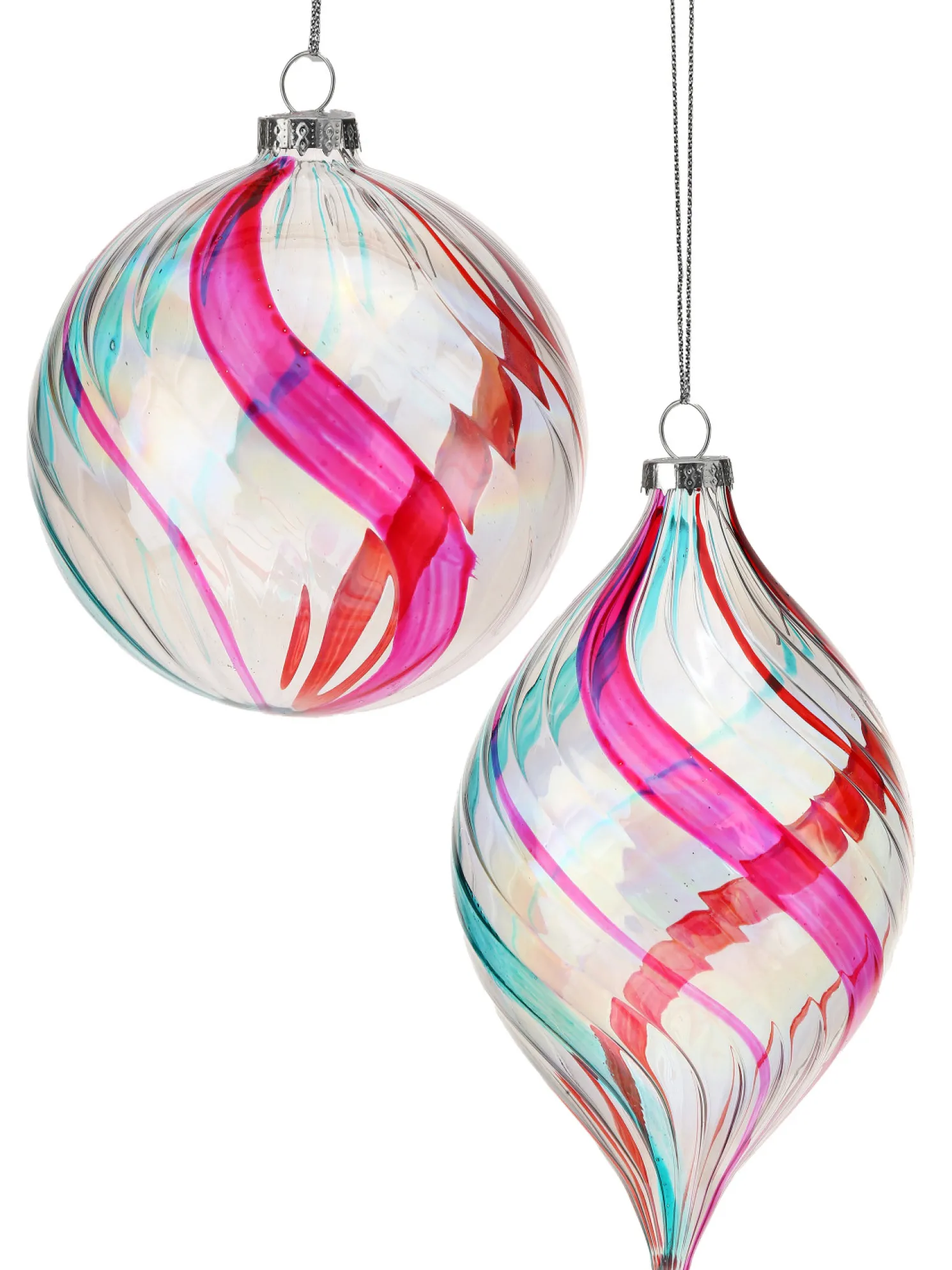 Regency 4.5" Clear Glass with Colorful Swirl Retro Glass Finial Christmas Ornament MTX73596
