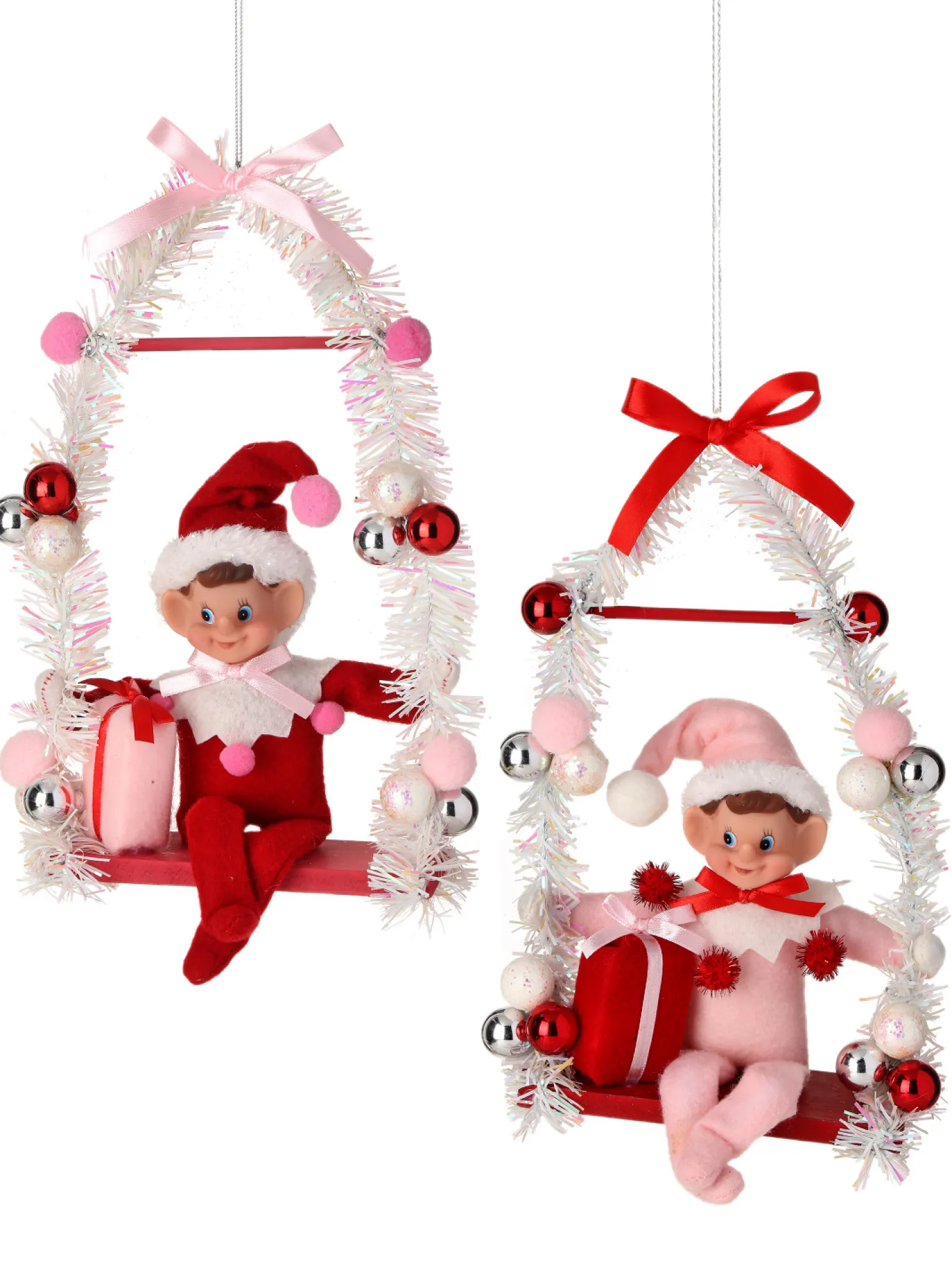 Regency 12" Pink or Red Pixie Elf on Swing Christmas Ornament MTX74256