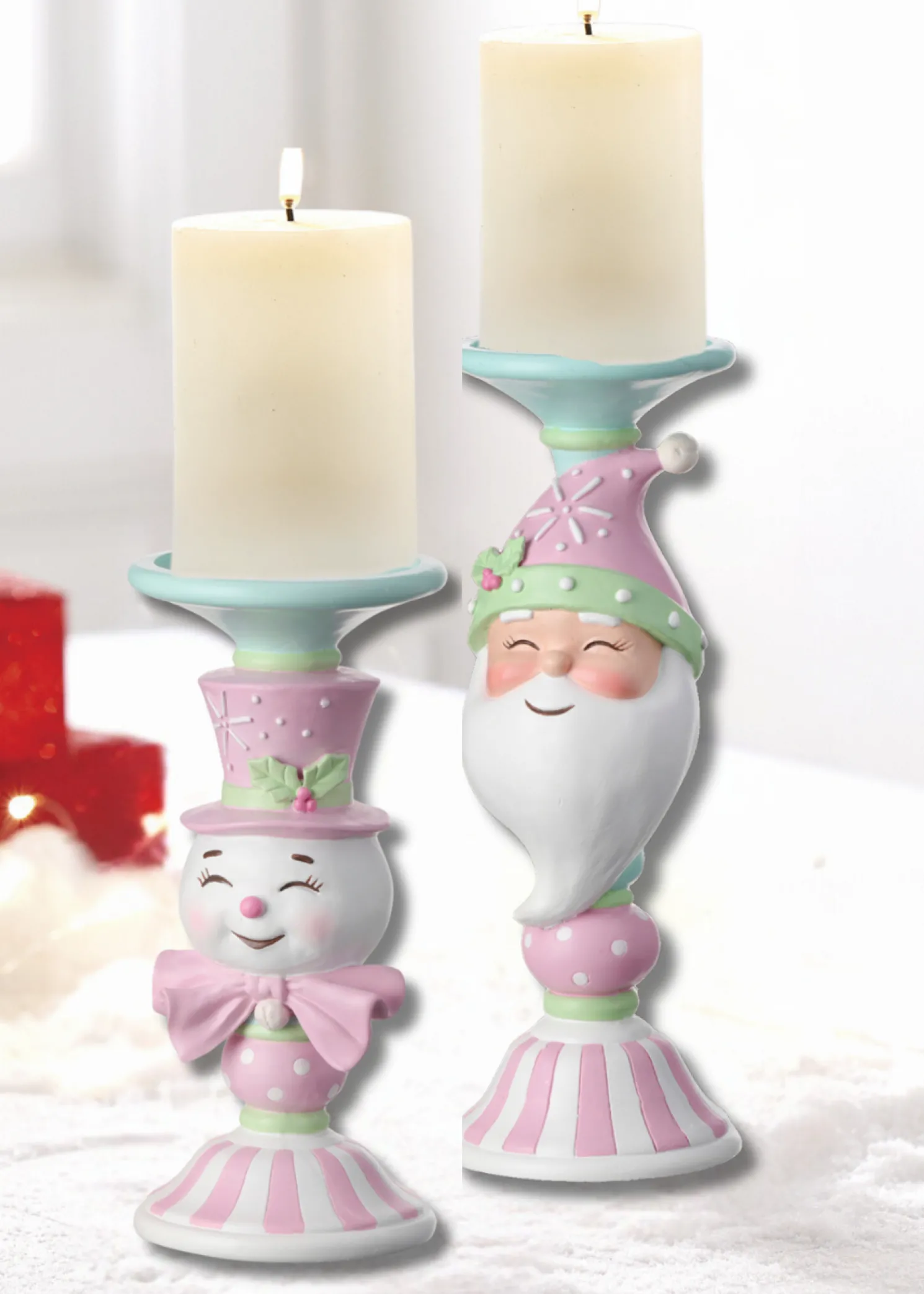 Regency Candy Snowman or Santa Candle Stand Christmas Candle Holder