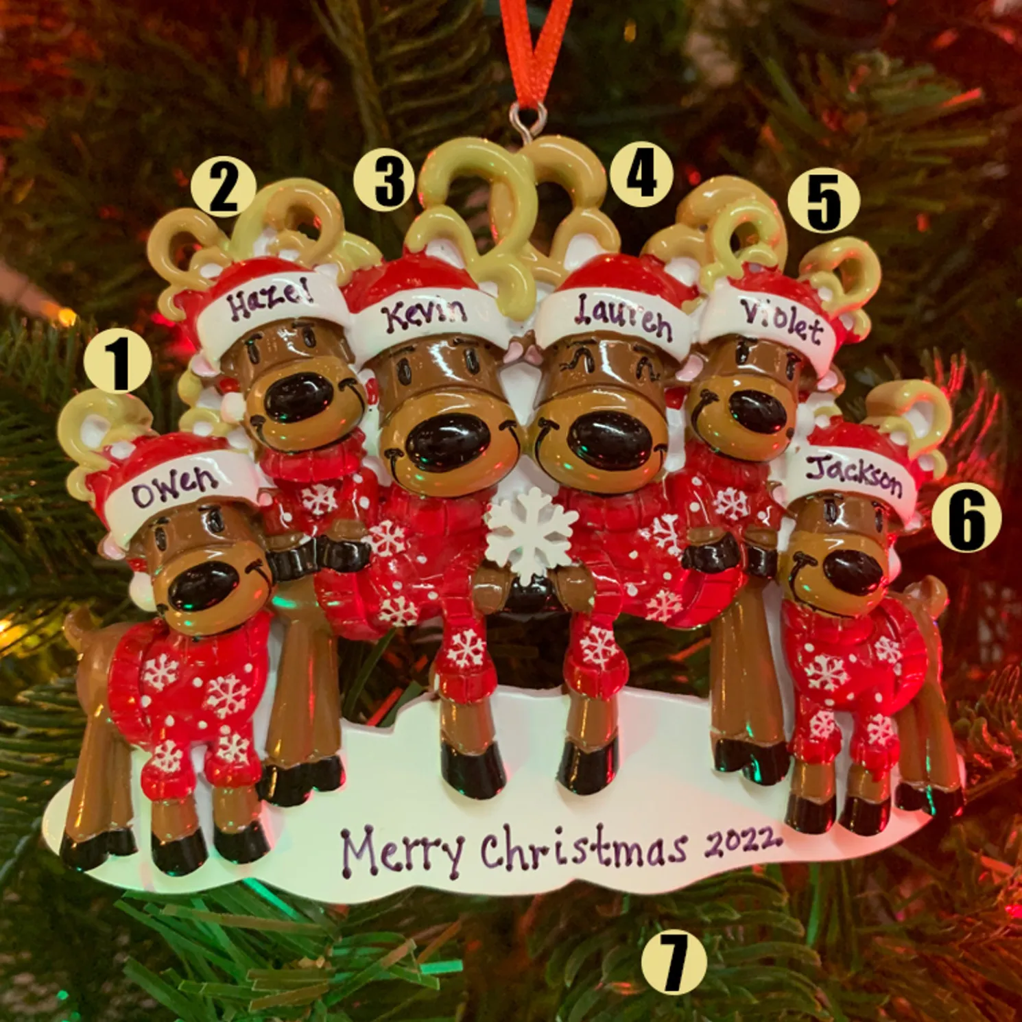 Reindeer Family of 6 Personalized Christmas Ornament OR2256-6