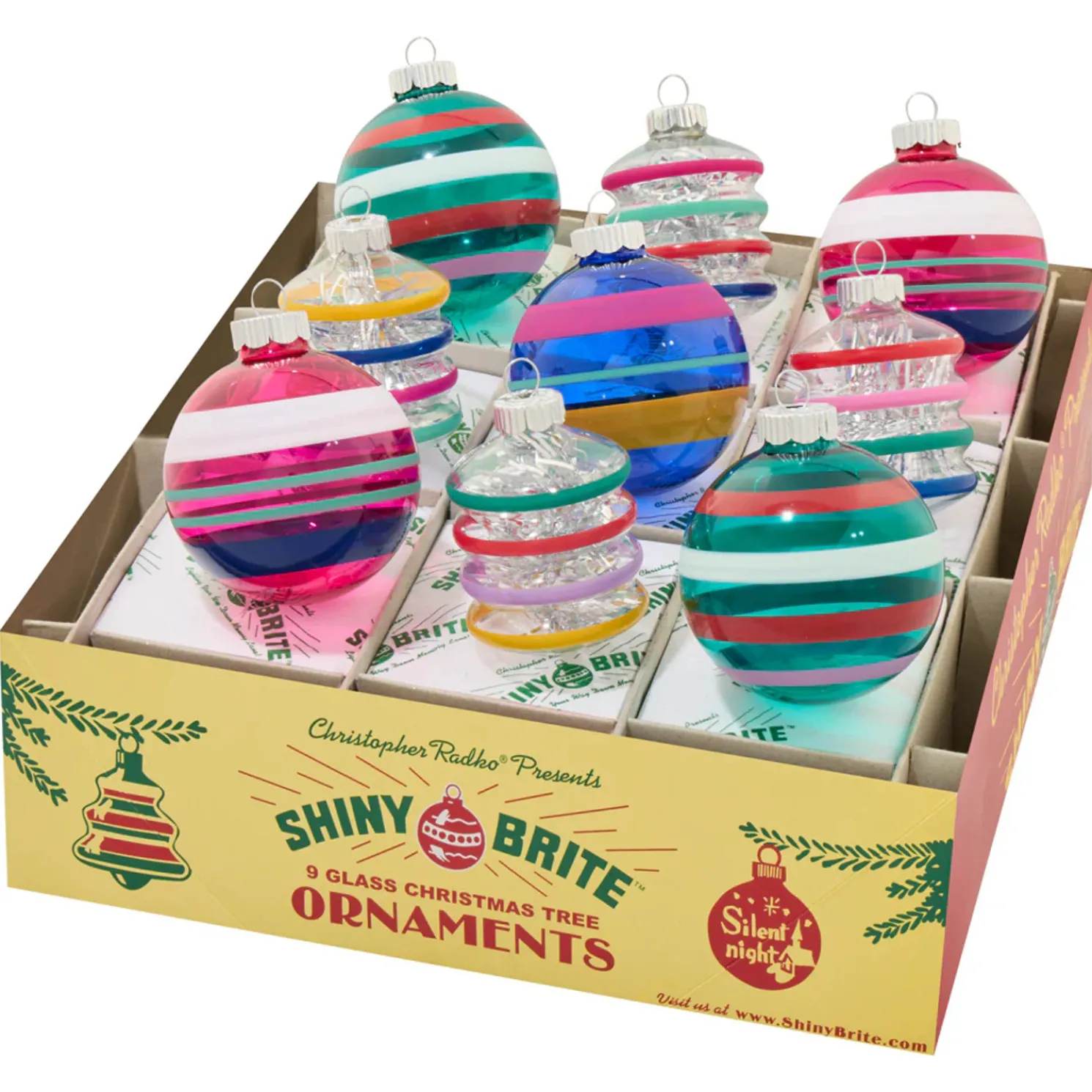 Shiny Brite Vivid Vintage 9 Count 2.5" Decorated Rounds & Lanterns Glass Christmas Ornament Set 4028281