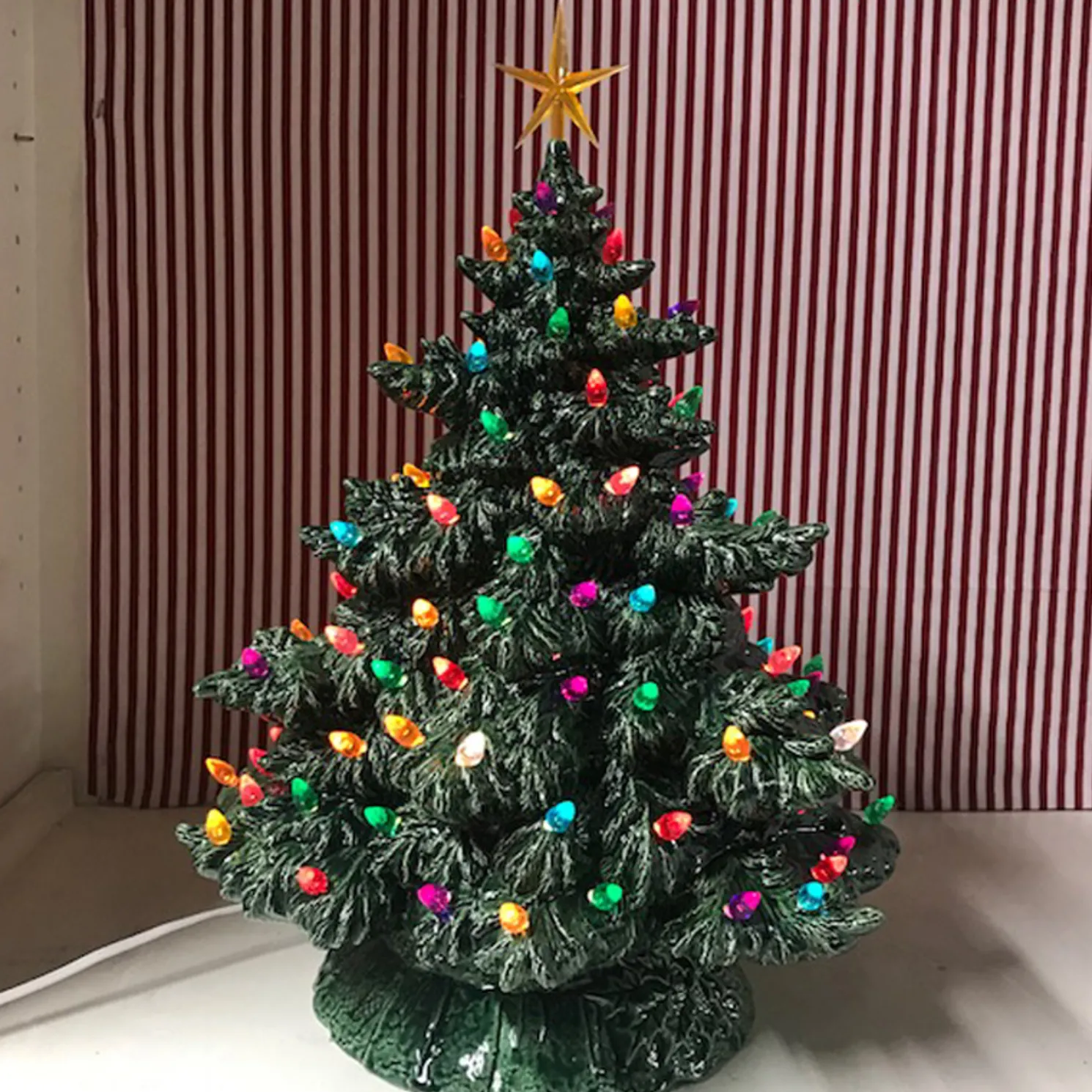 Sierra Lighted Green Ceramic Christmas Tree 16"