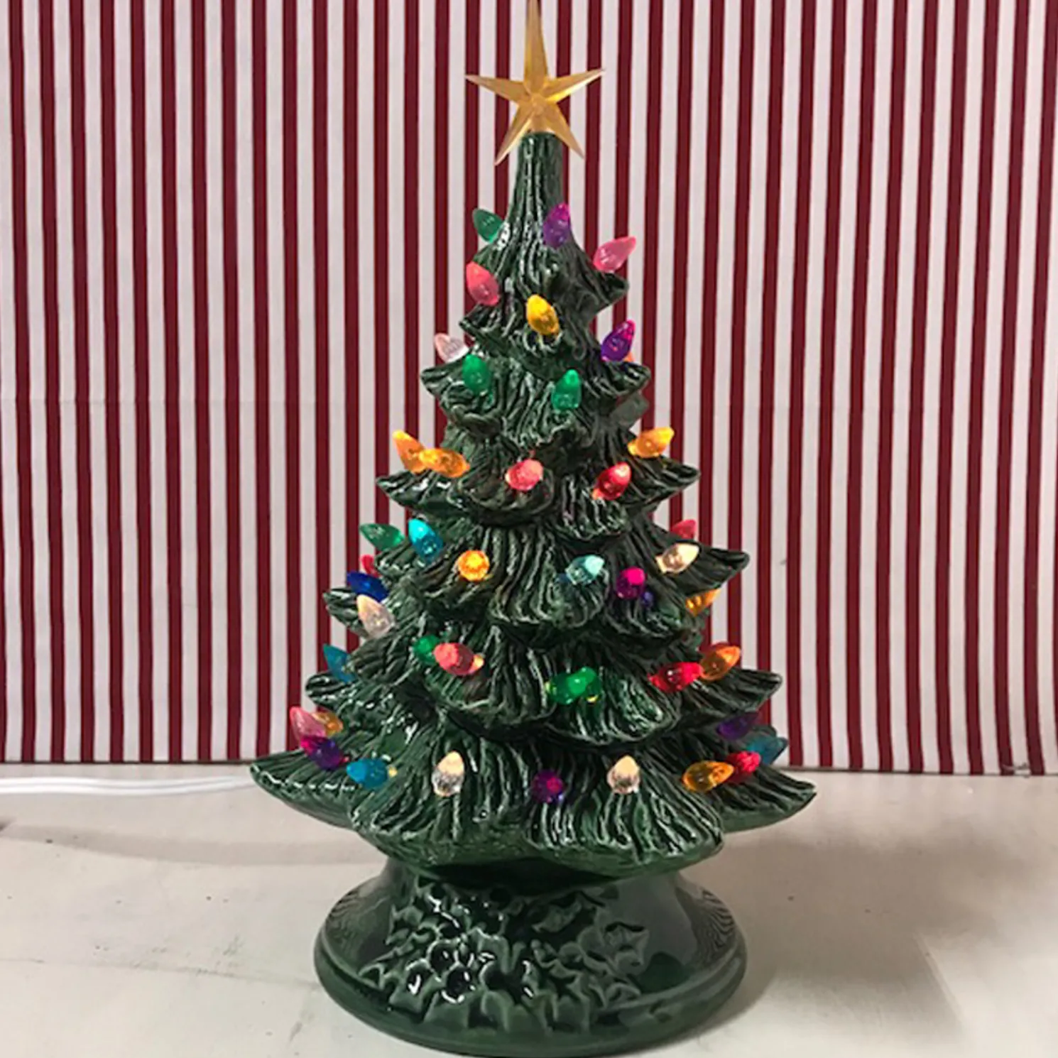 Small Lighted Green Ceramic Christmas Tree 12"