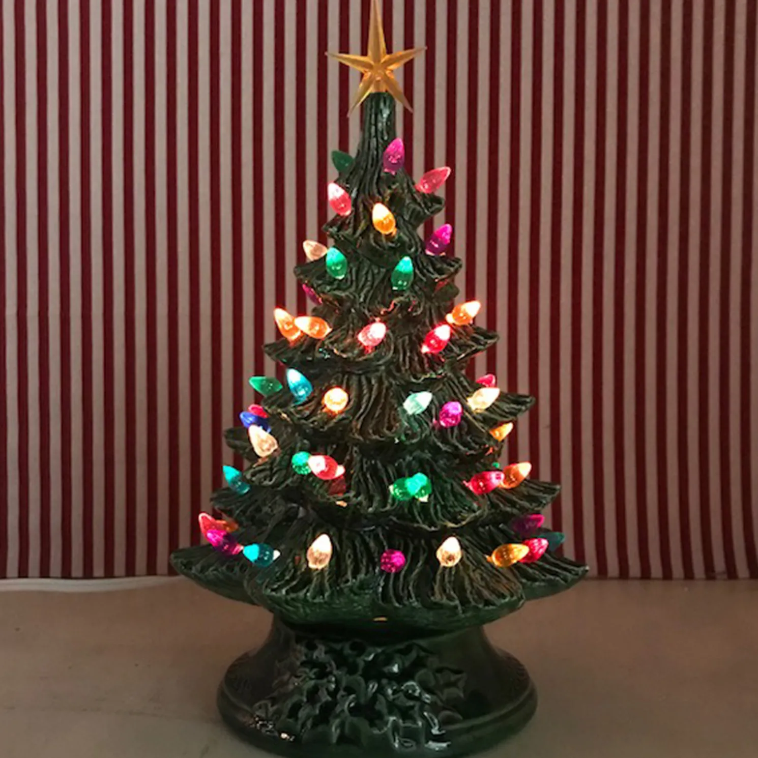 Small Lighted Green Ceramic Christmas Tree 12