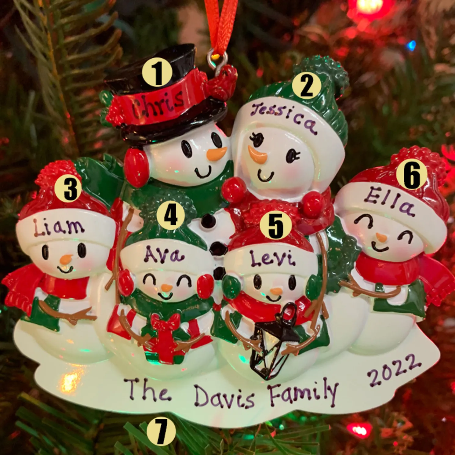 Snowman Family of 6 Personalized Christmas Ornament OR2255-6