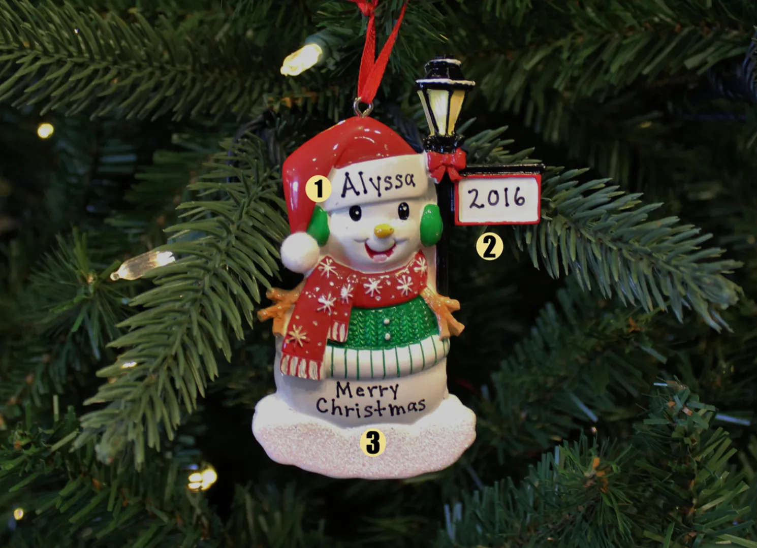 Snowman Standing By A Light Post Personalized Christmas Ornament