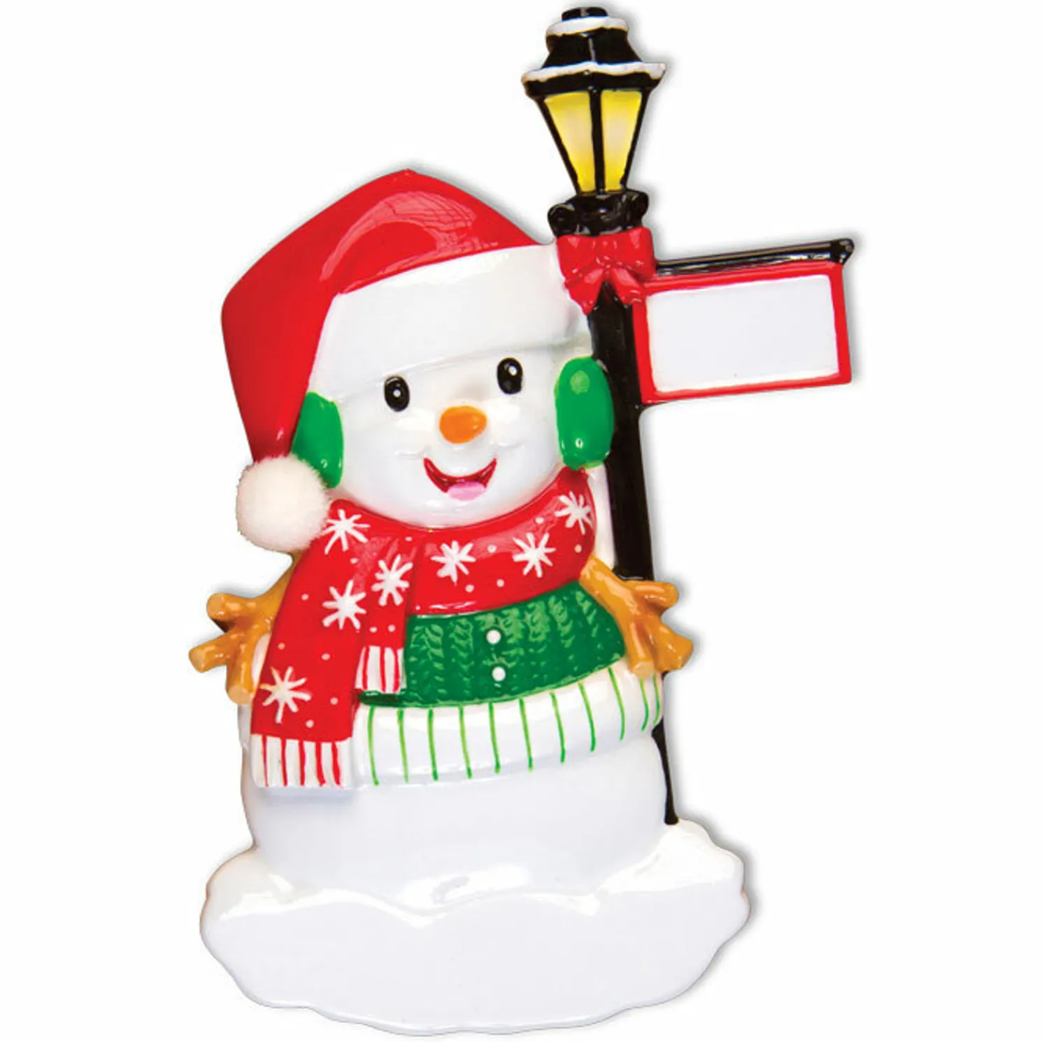 Snowman Standing By A Light Post Personalized Christmas Ornament