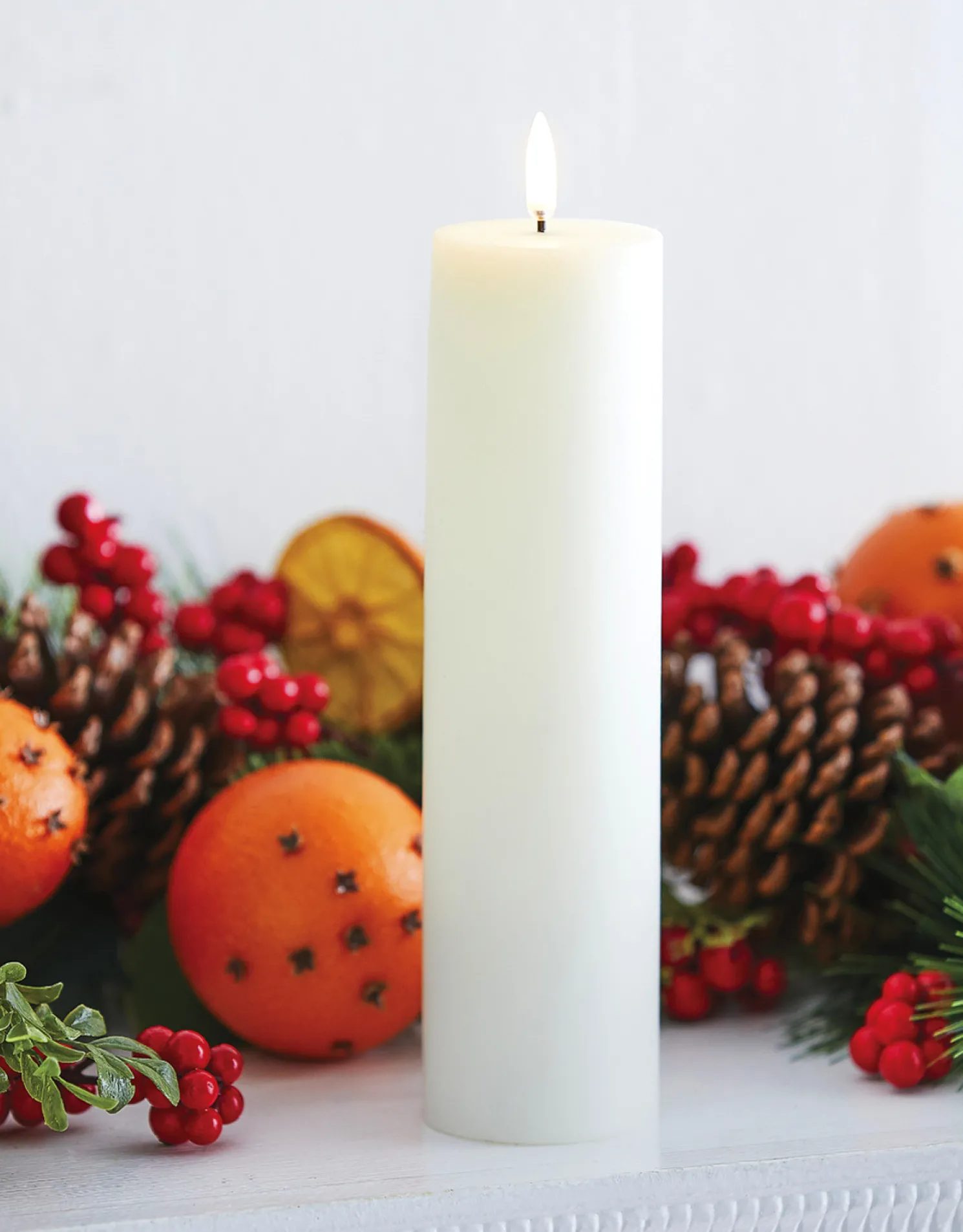 Uyuni 9.75" Flat Top Moving Flame White Unscented Pillar Battery Candle 4034508