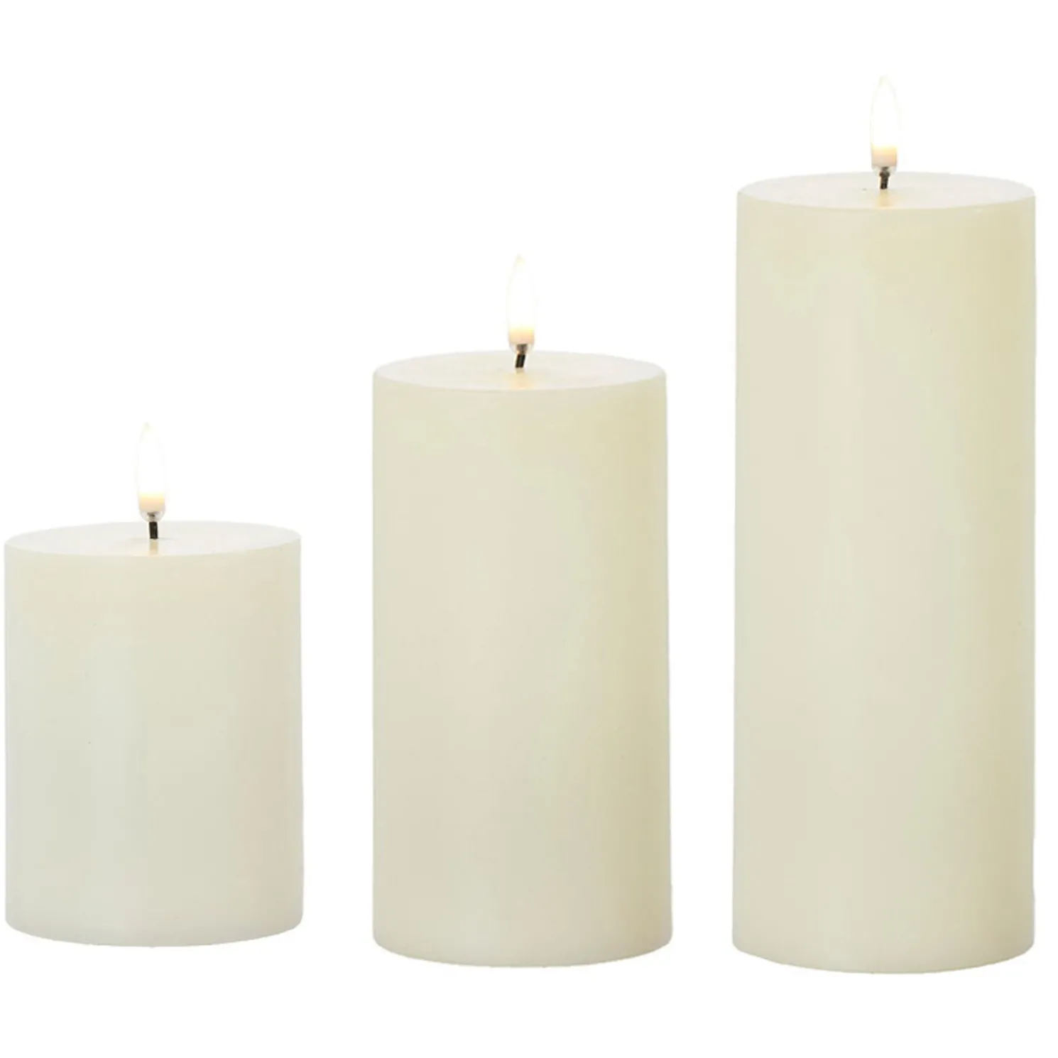 Uyuni 3" x 5", 7" or 9" Ivory Flat Top Flicker Flame Pillar Candle
