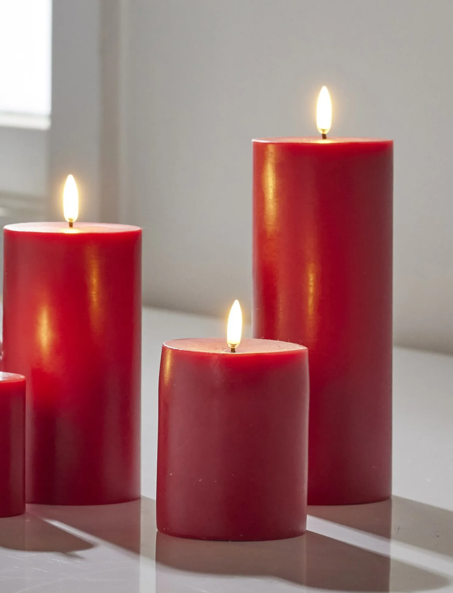 Uyuni 3" x 5" or 7" or 9" Flat Top Moving Flame Red Unscented Pillar Battery Candle