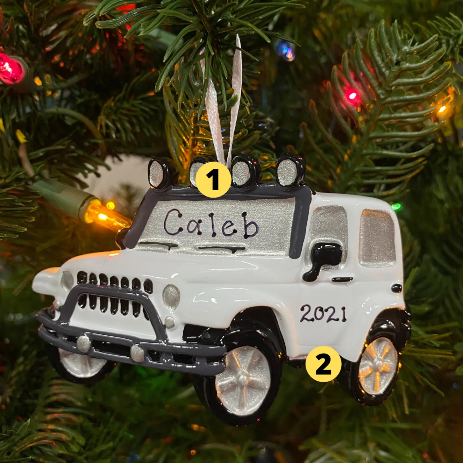 White Jeep 4X4 Personalized Christmas Ornament White OR1763-W